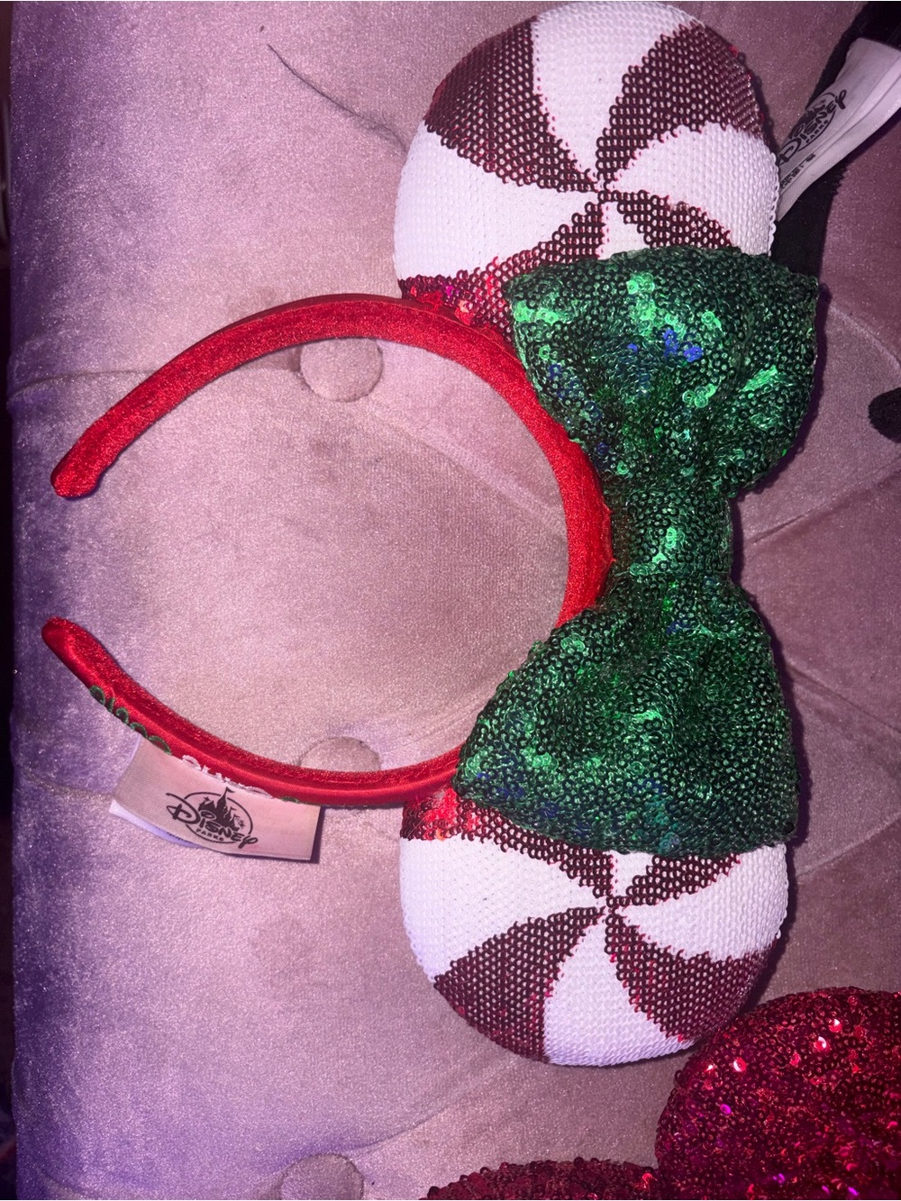 Disney Parks Holiday Peppermint Sequin Ear Headband - Red & White